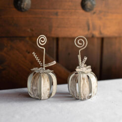 Metal Whitewashed Pumpkin Sign Holders